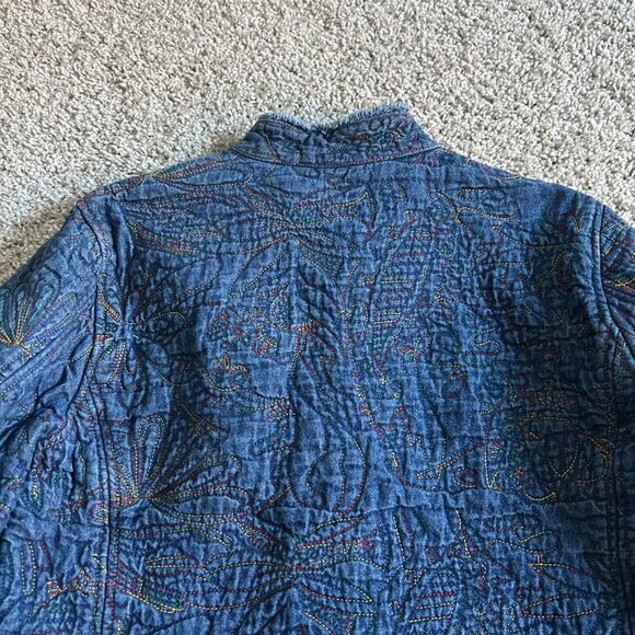 Chicos Womens Sz 2Y2K Blue Quilted Button-Up Embroidered Jacket - Picture 4 of 10